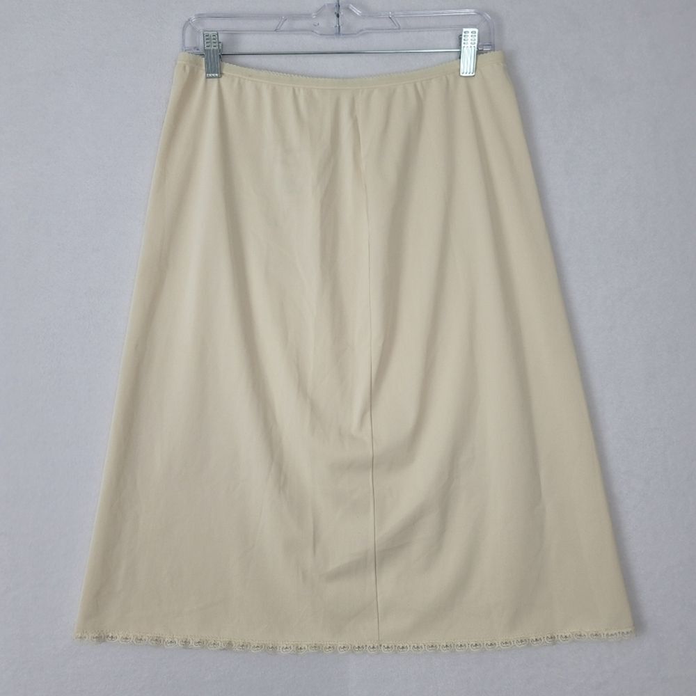 Vintage Shadowline Skirt Slip Cream Knee Length Lace Trim Large Tall Nylon EUC